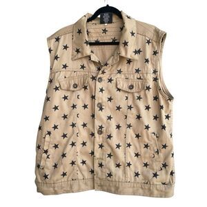 Men’s King Maker Tan Black Stars Denim Vest Size XL